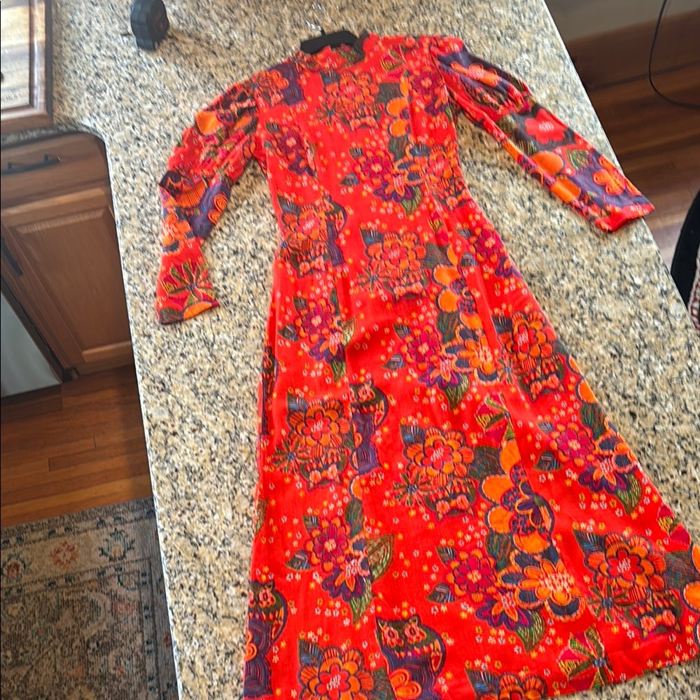 Vintage FUN Floral homemade Red/Orange BRIGHT Dress